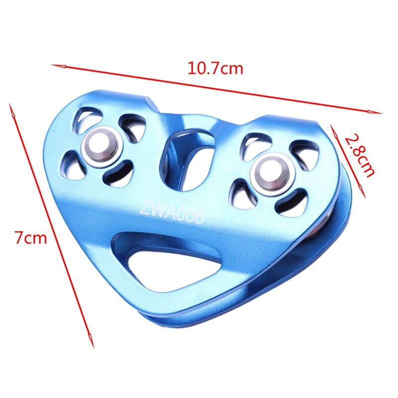 Hartvormige klim dubbele katrol stalen kabel touw 13mm klimtoestel hoge snelheid zipline trolley 24kn