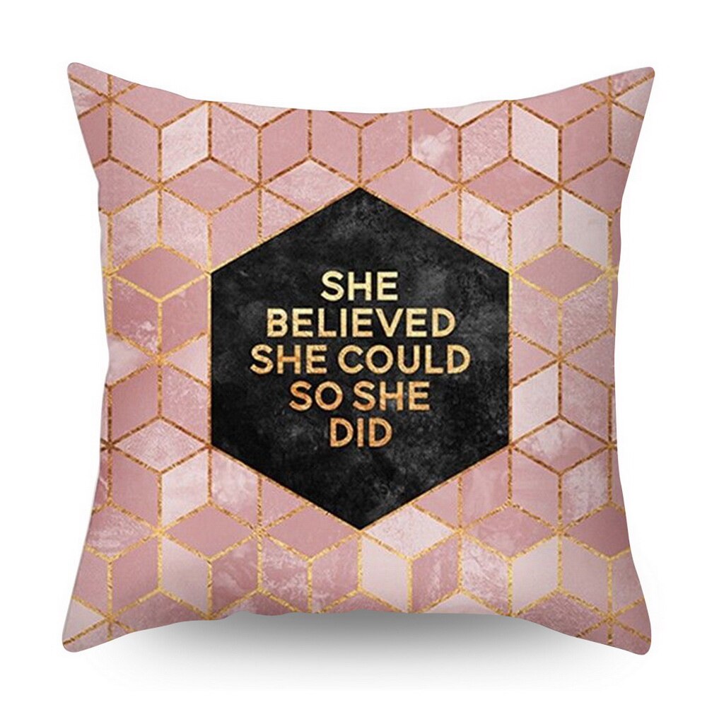 Rose Gold Polyester Geometric Pillowcase Square 45x45cm Cushion Cove Soft Bedroom Decorative Throw Pillow Cover