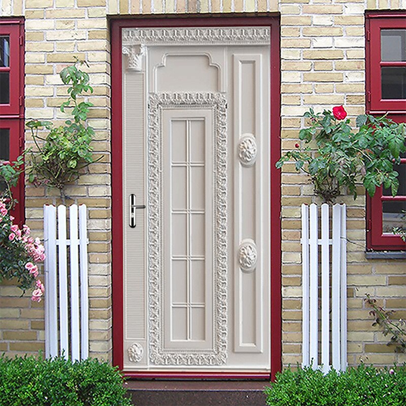 Autocollants de porte 3D de Style grec antique, décoration murale en plâtre sculpté pour porte de chambre à coucher, porche