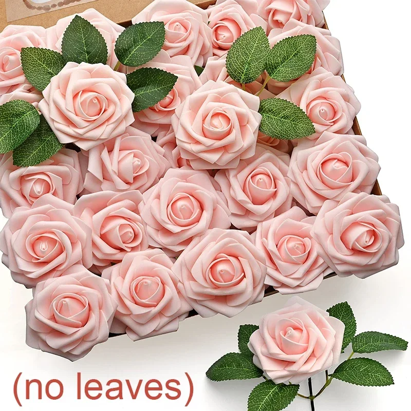 50/5 Uds. De rosas artificiales de espuma Multicolor, rosas falsas para bricolaje, ramos de de boda, arreglos de centros de mesa, decoraciones para el hogar: L / Blanco