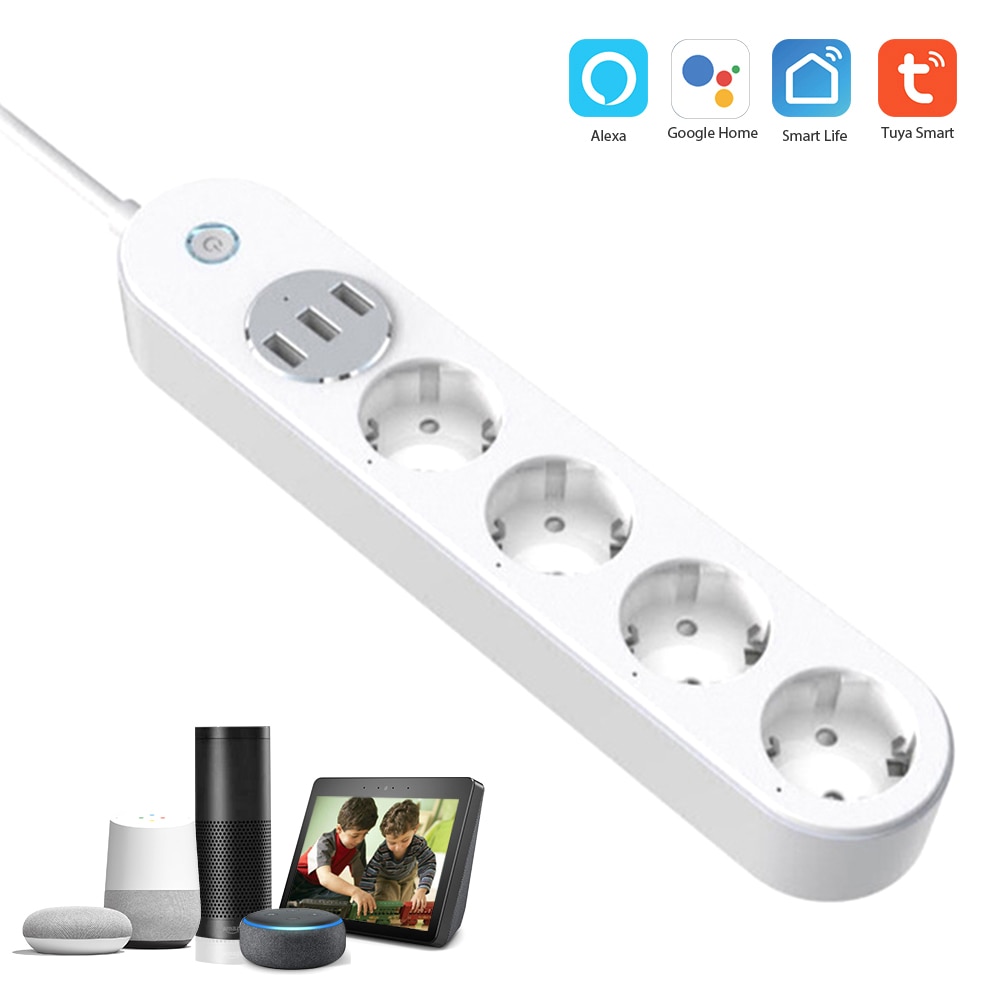 Wifi Smart Power Strip Intelligente Plug Socket Compatibel Met Alexa Google Ondersteuning Thuis Voice Control App Afstandsbediening Timer