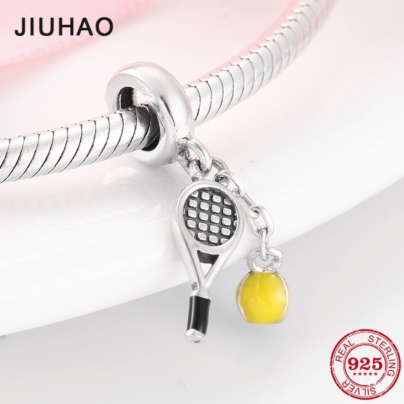 925 sterlina d'argento Amore da tennis sport e racchette dei pendenti Misura Branelli Originale Pendenti E Ciondoli JIUHAO 925 Del Braccialetto Monili che fanno