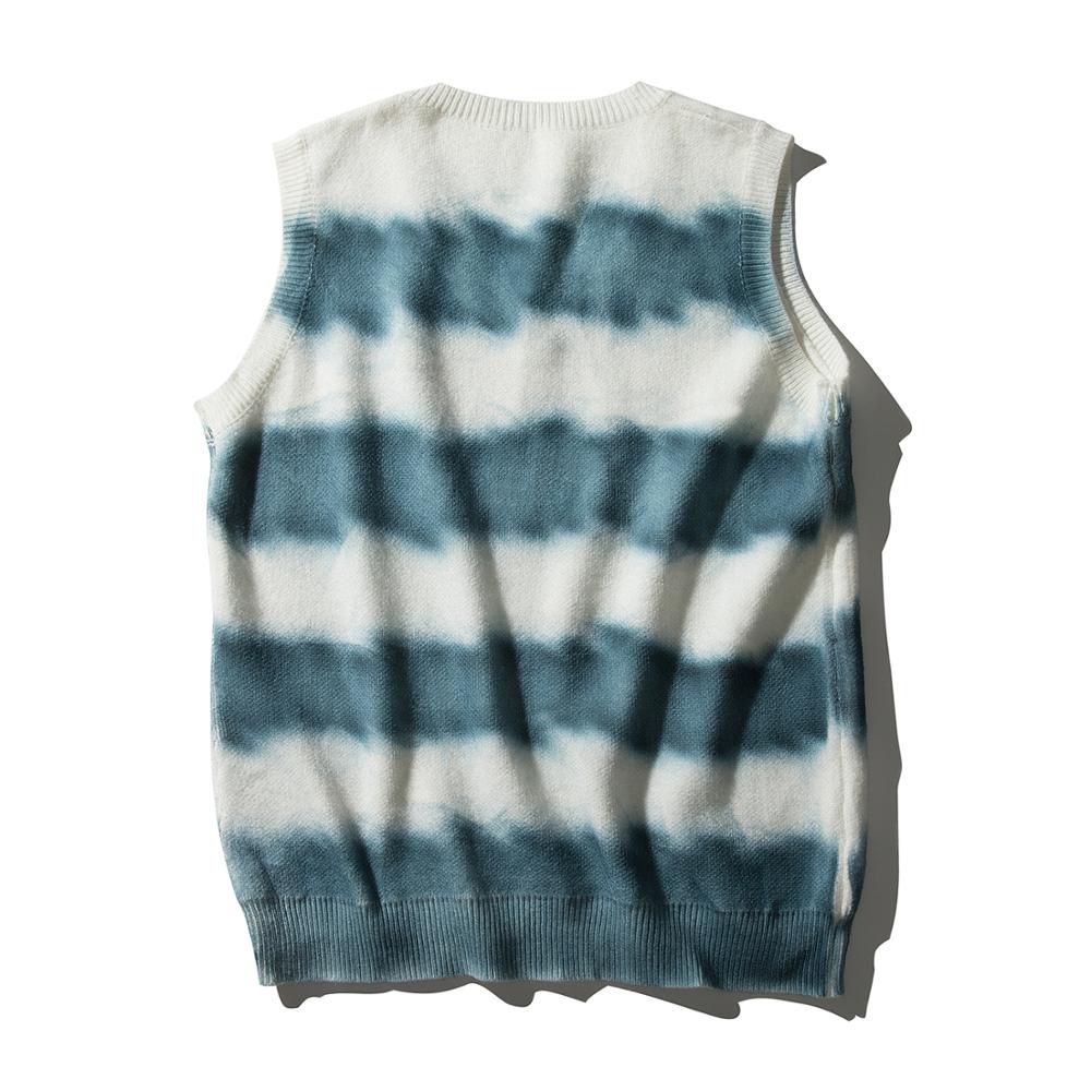 Suéter Chaleco de retales con cuello en V bordado degradado sin mangas, Tops tejidos, chalecos para hombres holgado de talla grande Harajuku que combina con todo