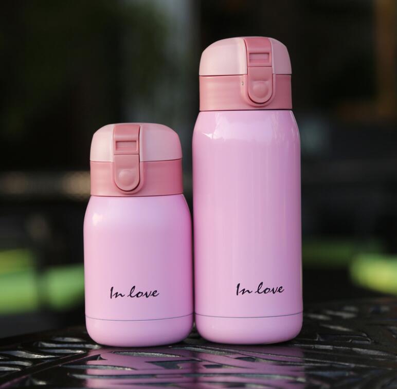 Termo de acero inoxidable con dibujos animados para estudiantes, taza de viaje, Garrafa Termica, 200ML, 360ML: 360ml / Pink