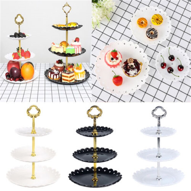 3 Tier Cake Stand Afternoon Tea Wedding Party Tableware Bakeware Tray Cake Display Rack