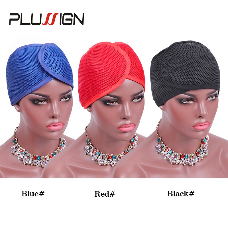 Plussign Mesh Wrap Big Hole Breathable Adjustable Stretch Towel With Magic Tape Wig Headband Edges Hair Wrap Wig Grip Band 5Pcs