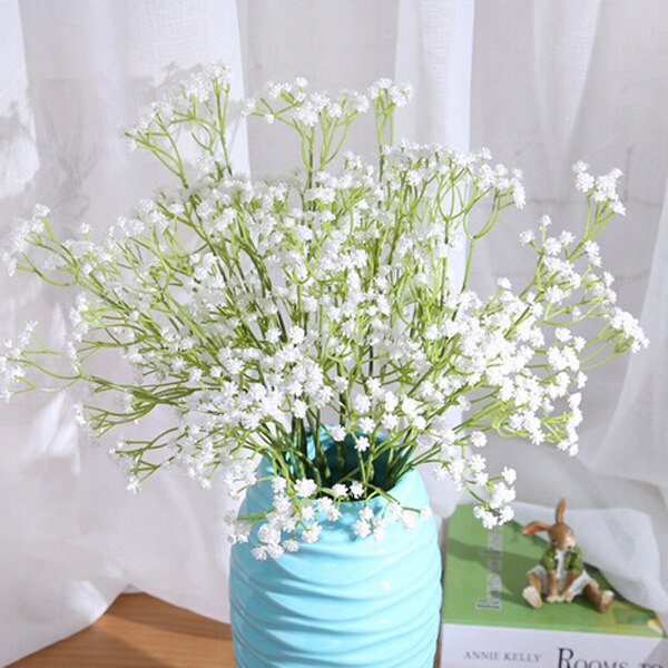 11 in. Bright RED Soft Silk Baby's Breath FLOWER plant, Stone base, Goldfish