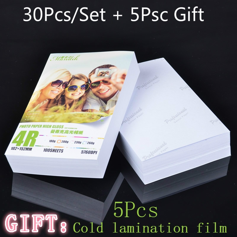 30 Sheets Glossy 4R 6inch 4x6 Photo Paper for Inkjet Printer Paper Imaging Supplies Printing Paper Photographic Color Coated