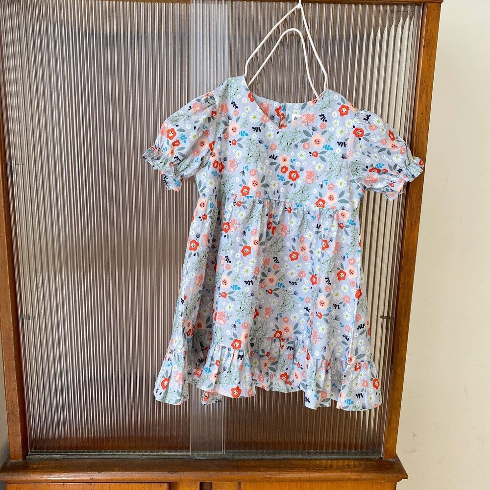 Abiti da bambina a maniche corte in cotone con stampa floreale carina per bambina 2-6Y