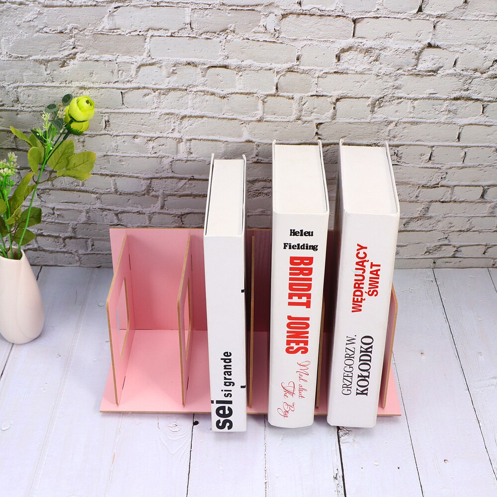 DIY Wooden Bookends Nonskid Heavy Duty Book Ends Supports Home Storage Rack for Books DVDs Magazines (Black)
