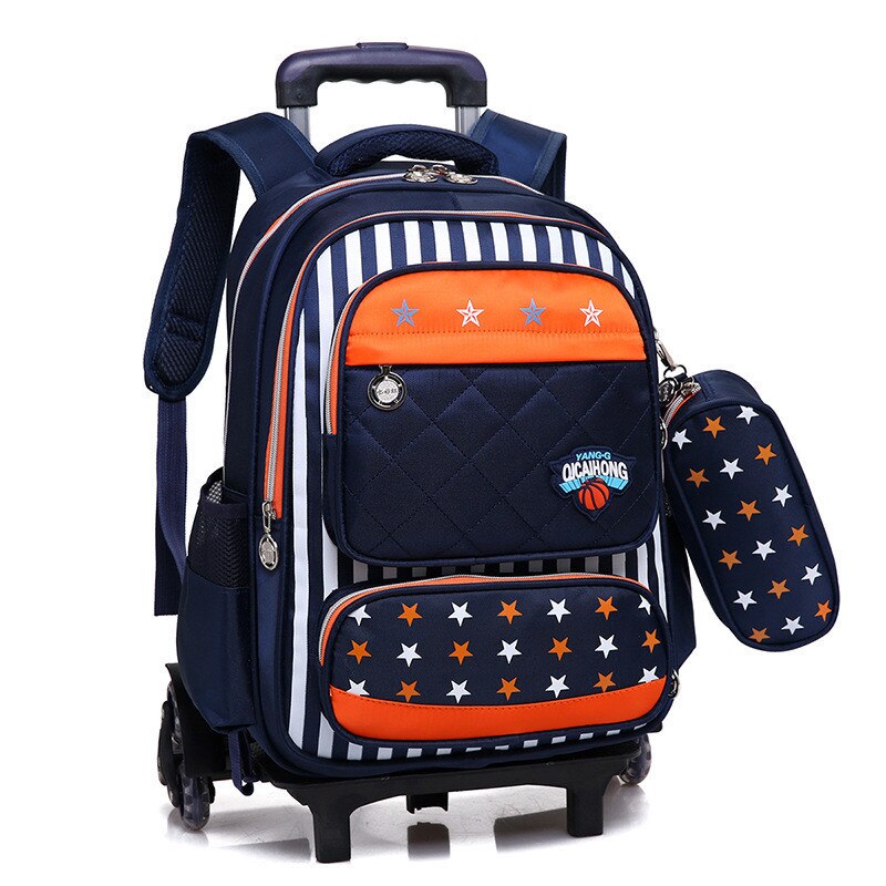 Kids 2/6 Wheels Removable Trolley Backpack Wheeled Bags School Bag for Boys Girls Travel Bags Child School Backpack Mochila: six wheels orange