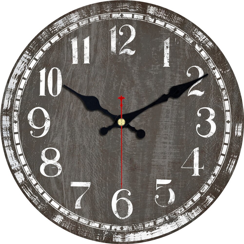 Vintage Tuscan Round Wall Clock Gray Red Quartz Battery Operated Shabby Clock Large Clock Retro Rustic Country Wooden Wall Clock: 13343 / 16inch(40cm)
