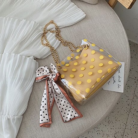 Fita arco transparente saco de geléia 2020 verão nova alta qualidade pvc designer bolsa de viagem corrente ombro saco do mensageiro das mulheres: Amarelo