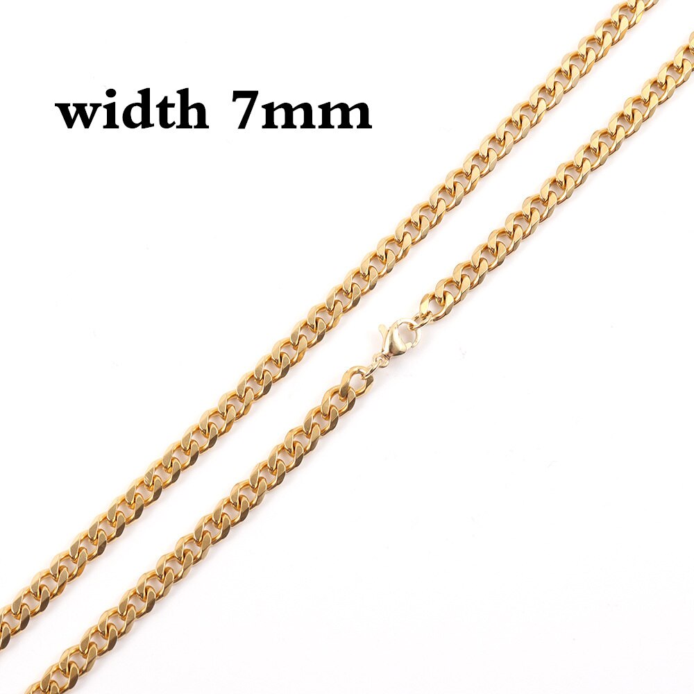 Moda nova cubana colar de corrente feminina temperamento largura 5 &amp; 7mm aço inoxidável gargantilha colar corrente para presente de jóias femininas: gold 7mm / 45cm