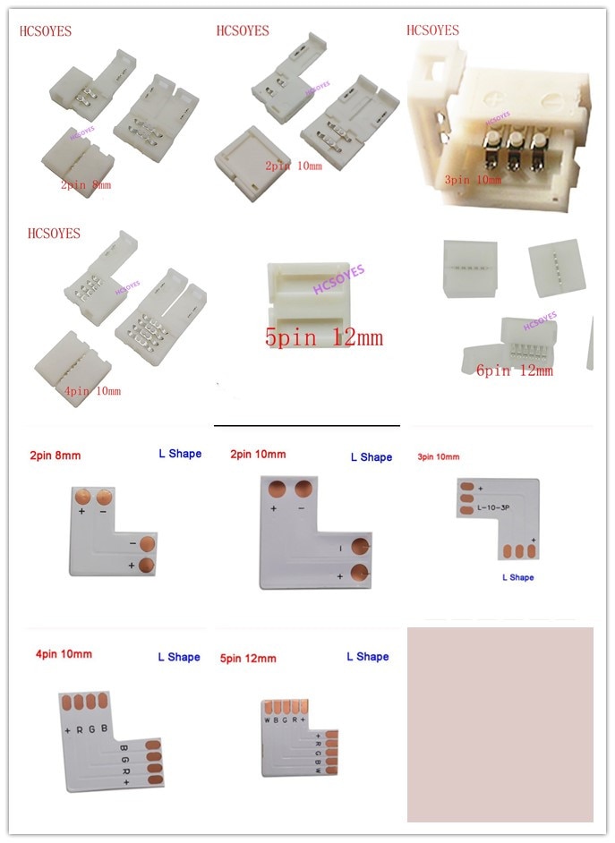 5~500 L Shape 2pin 3pin 4pin 5pin 6pin LED Connector For connecting corner right angle 5050 RGB RGBW 3528 ws2812 LED Strip