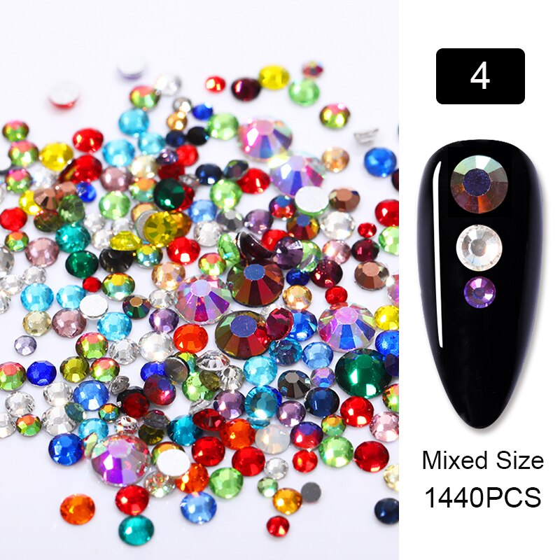 1 Bag 500 Pcs Diy Nail Art Strass 3D Nail Art Decoratie Wit Zwart Kleur 3D Glitter Nail Art Decoratie: 1440pcs-4