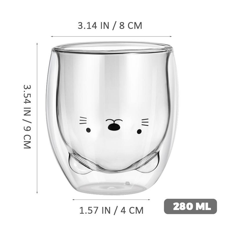 280ml dobbeltvægs glas krus tegneserie tekop dejlig kaffe mælkekopper klar drikke kop tegneserie tekop mælkekop (kat)