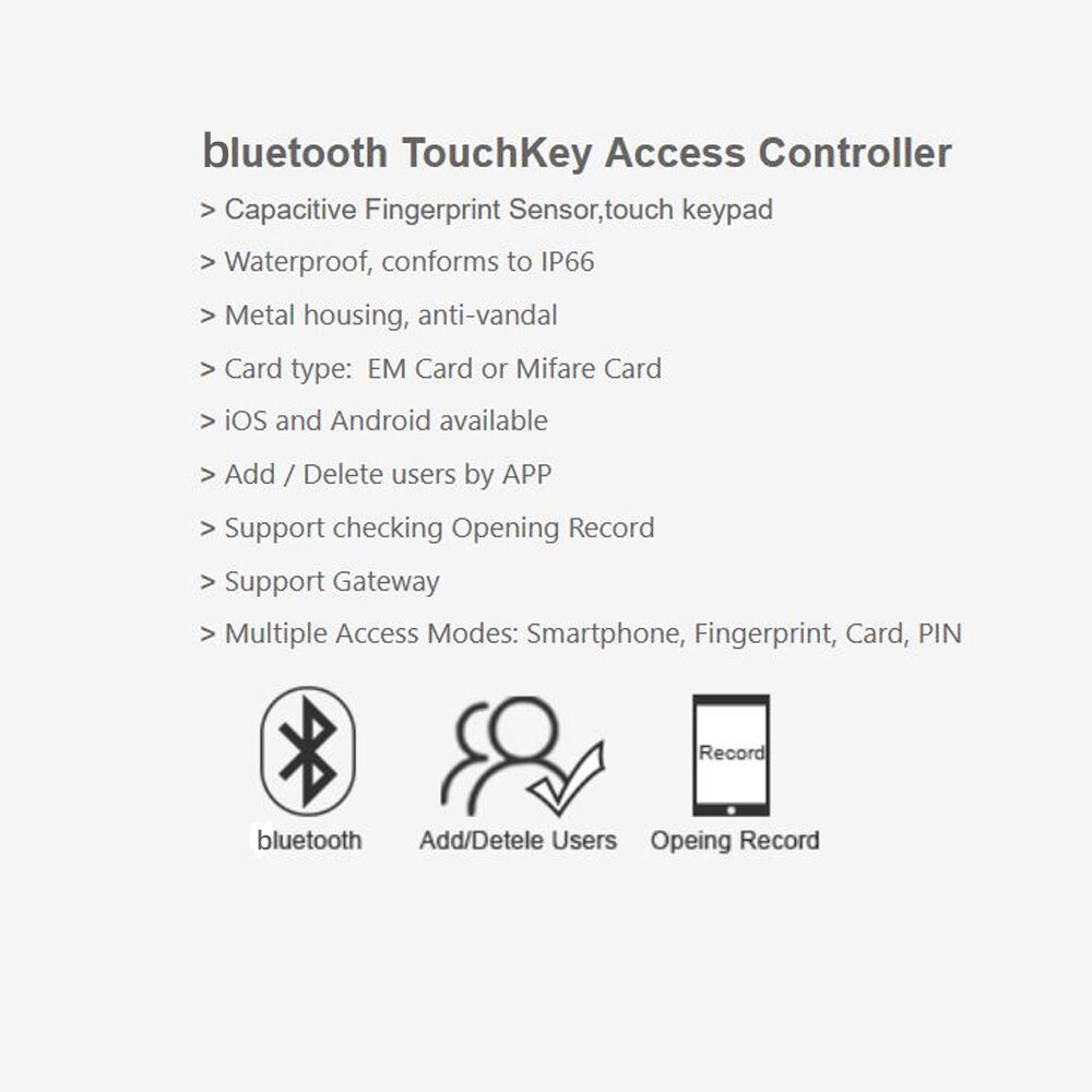 1000 User Bluetooth 125Khz RFID Access Controller Waterproof Fingerprint Access Control Keypad Tuya Mobile APP Remote Open