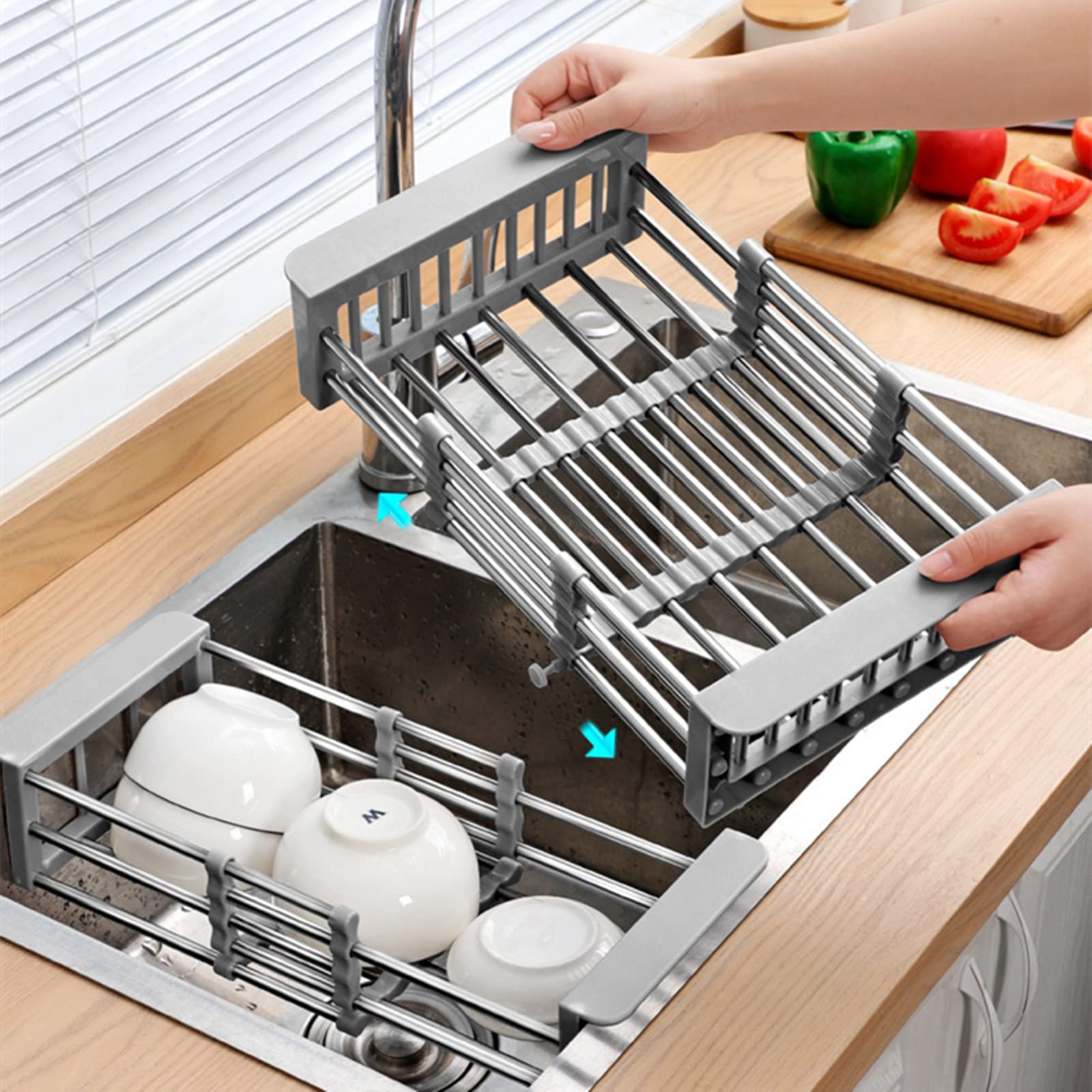 Égouttoir à vaisselle, panier de vidange d'évier en acier inoxydable, évolutive, rangement de cuisine, égouttoir pour légumes et Fruits, organisateur universel