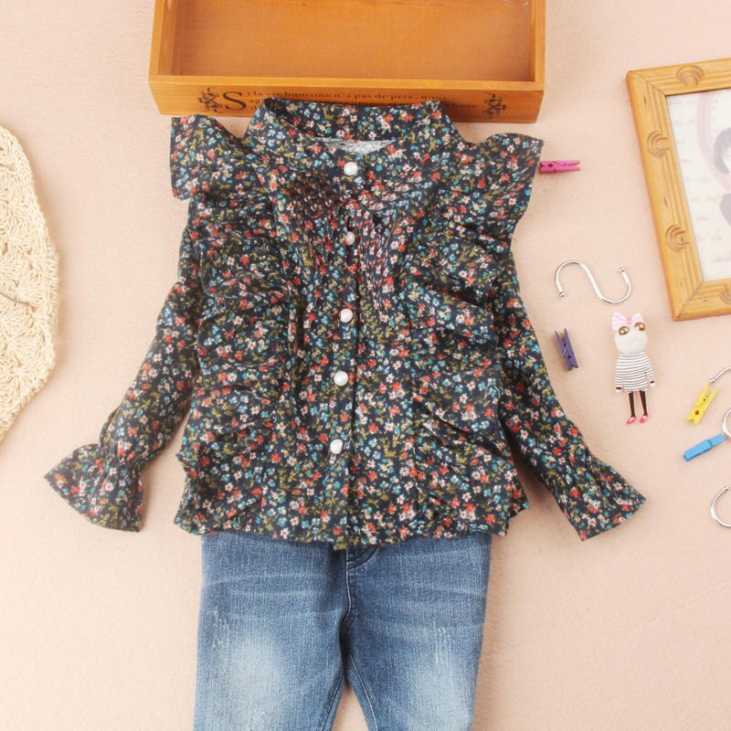 Camisas de para adolescentes, blusas con estampado de flores y botones, ropa de otoño para niño niña, Tops de manga con volantes de algodón, 2-16 años: 6