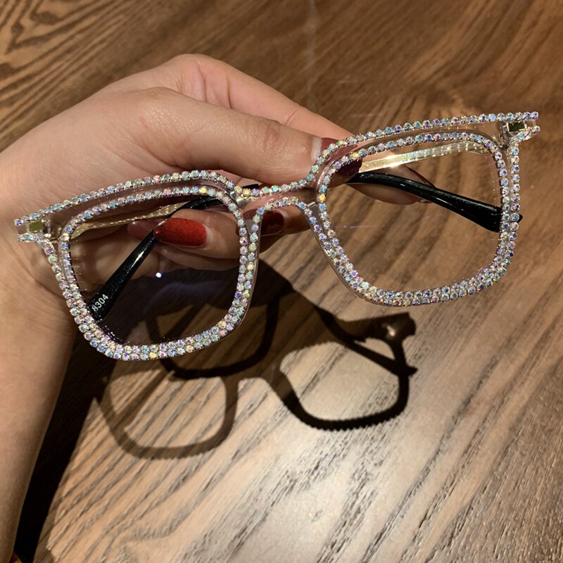 Nærsynethed hypermetropi kvinder solbriller vintage klar linse briller dame luksus rhinestone dekoration solbriller mænd optisk
