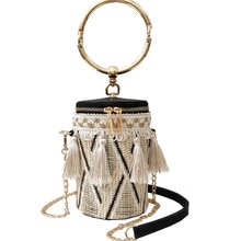 Stroh Damen Quaste Tote Tasche Schulter Taschen Zylinder Form Kette Geldbörse Und Handtaschen Mini Bolsa