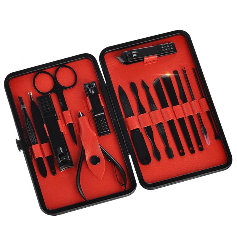 15 In 1 Manicure Set Nails Clipper Scissors Tweezer Manicure Sets Nail Care Nipper Ear Pick Kit With Case Nail Art Tool Kit
