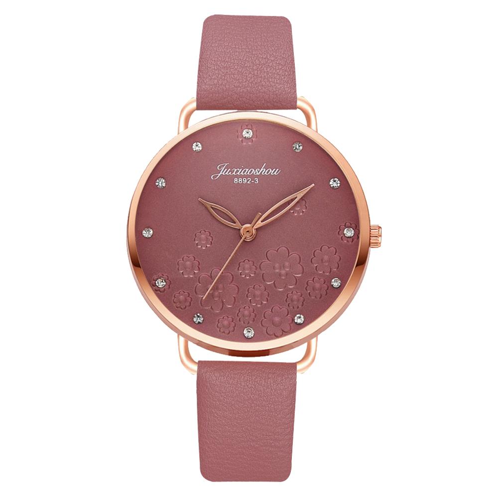 Frauen Diamant Uhr Blumen Runden Zifferblatt Armbinde Uhren einstellen Damen Leder Band Quarz Armbanduhr Weibliche Uhr Zegarek Damski: 1pc Violett