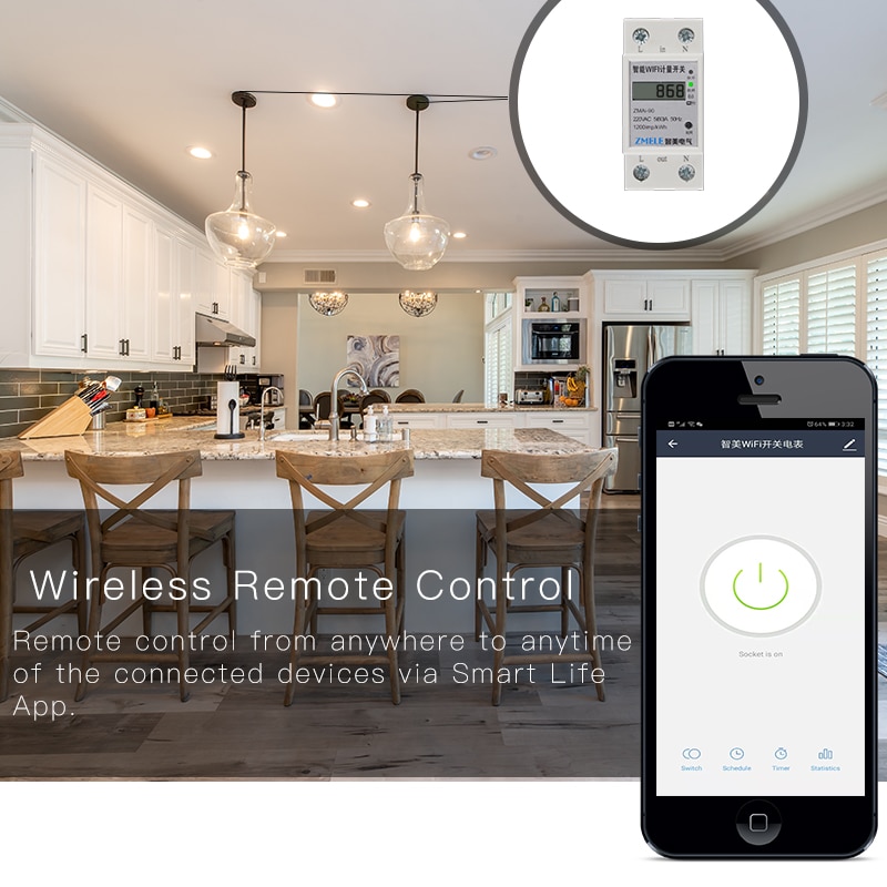 Wifi smart effektmåler switch strømforbrug energiovervågningsmåler 110v 220v din rail smart life / tuya app fjernbetjening