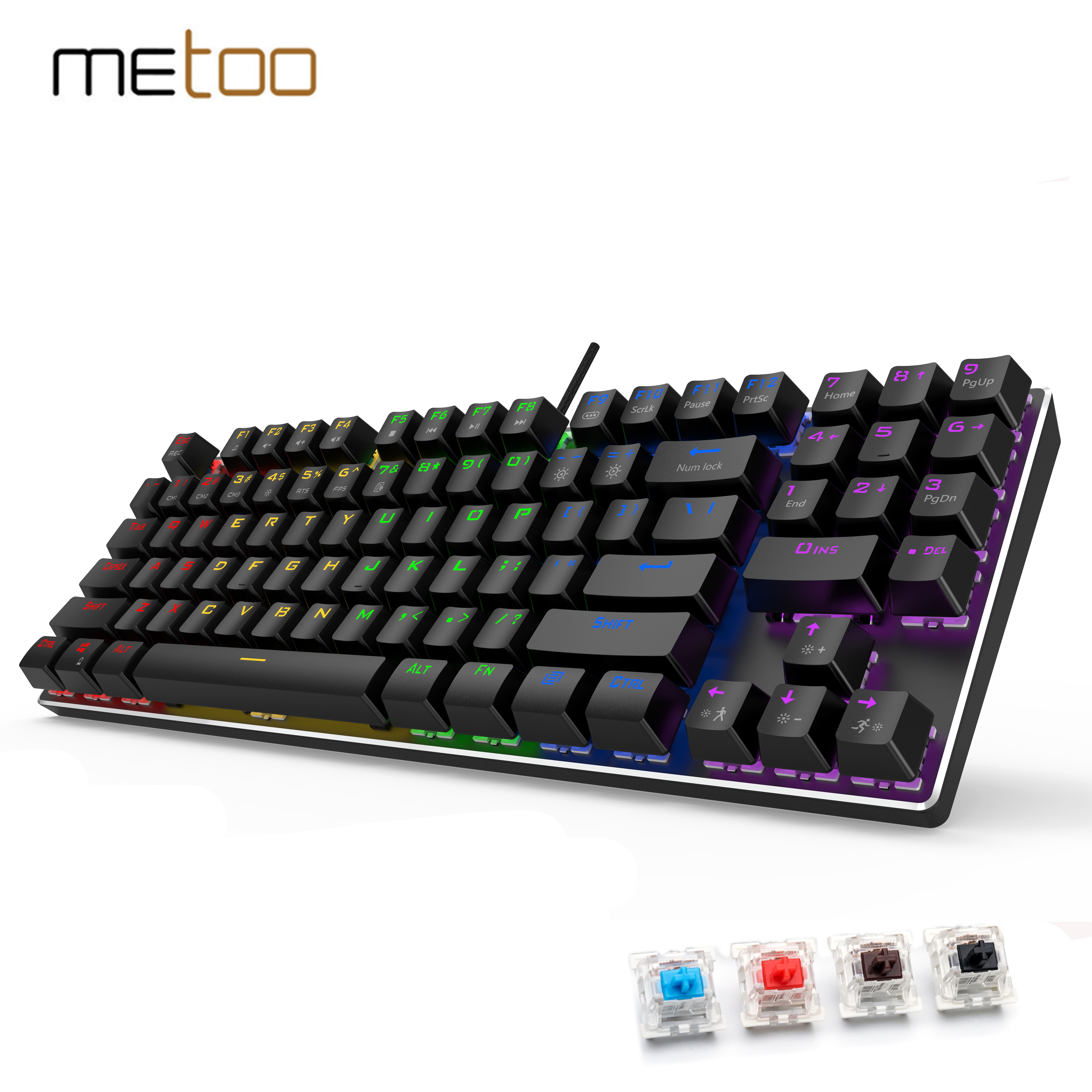 METOO 89key Gaming Mechanical Keyboard With number keys Mix Backlit USB Wired blue red Brown switch For Game Laptop