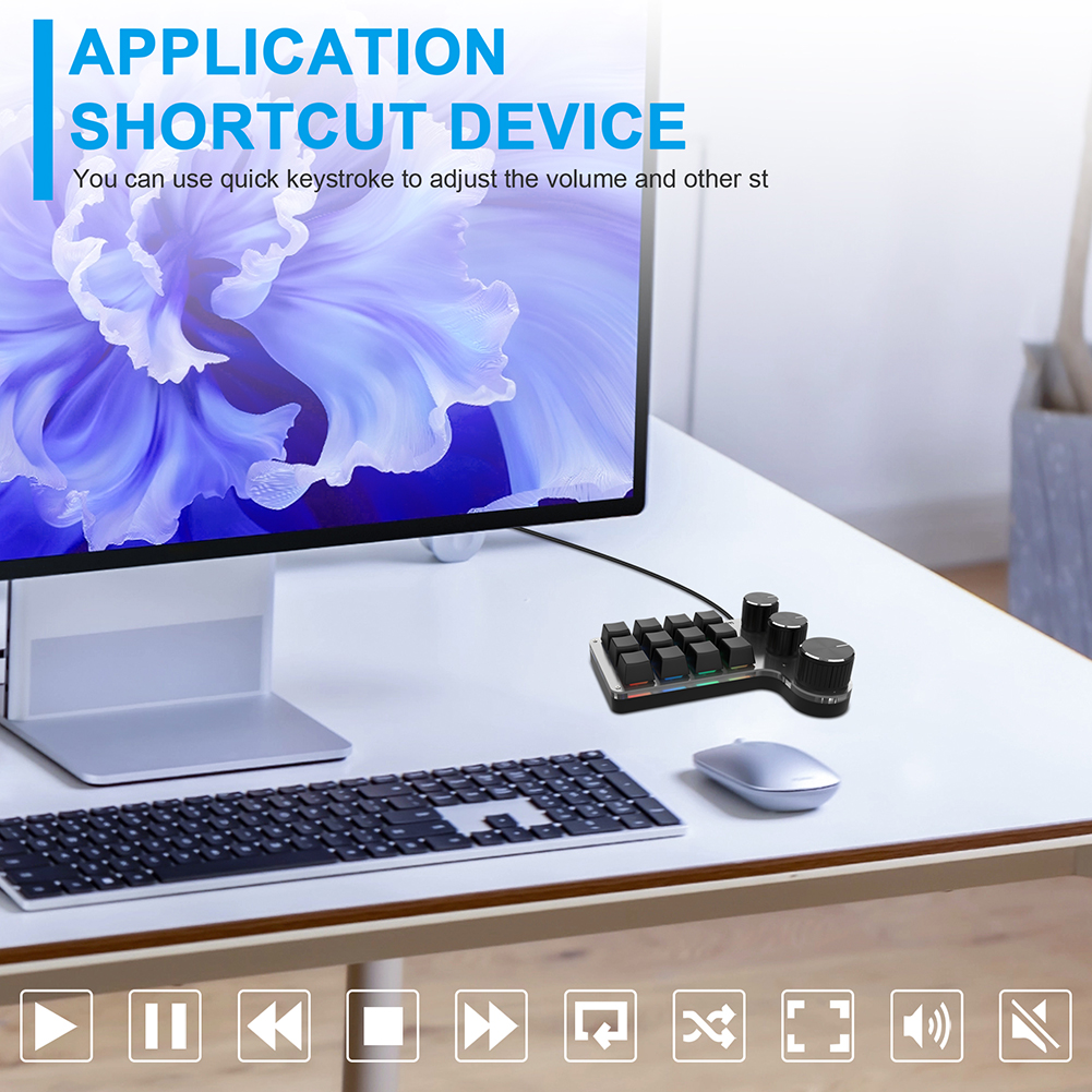 Wireless Bluetooth Programming Macro Custom Knob BT Keyboard RGB 12 Key Swap Shortcut Key Button Mechanical Gaming Keypad