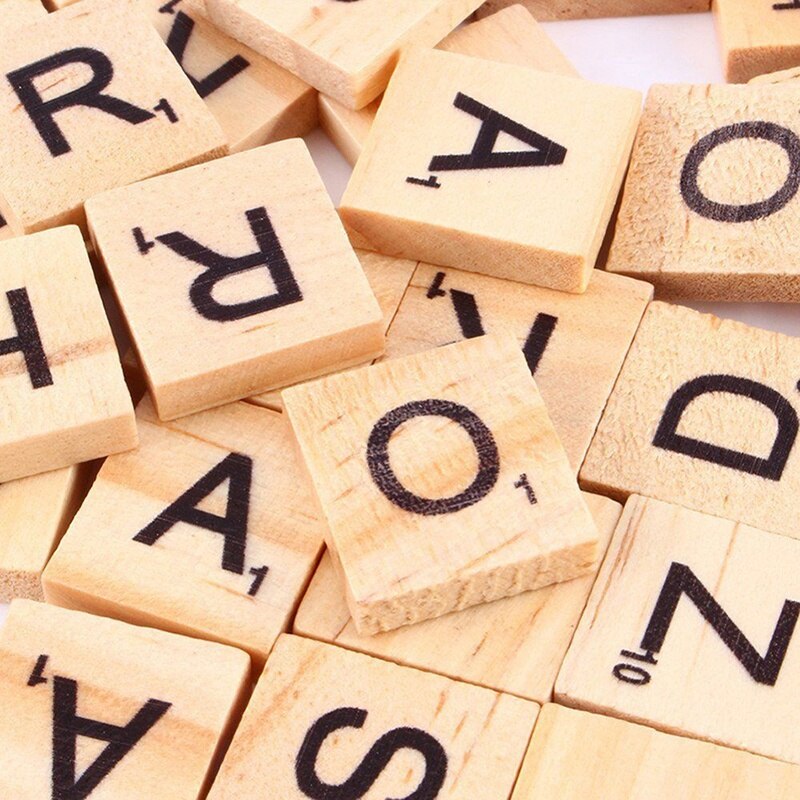 100 Uds baldosas de madera letra de alfabeto Número de palabras de inglés que HG99