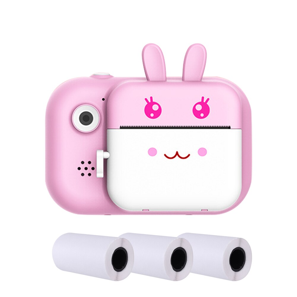 Kids Camera LCD Display 1080P HD Portable Selfie Photography Mini Front Rear Cute Cartoon Photo Printer Video 24mega Pixel: Pink