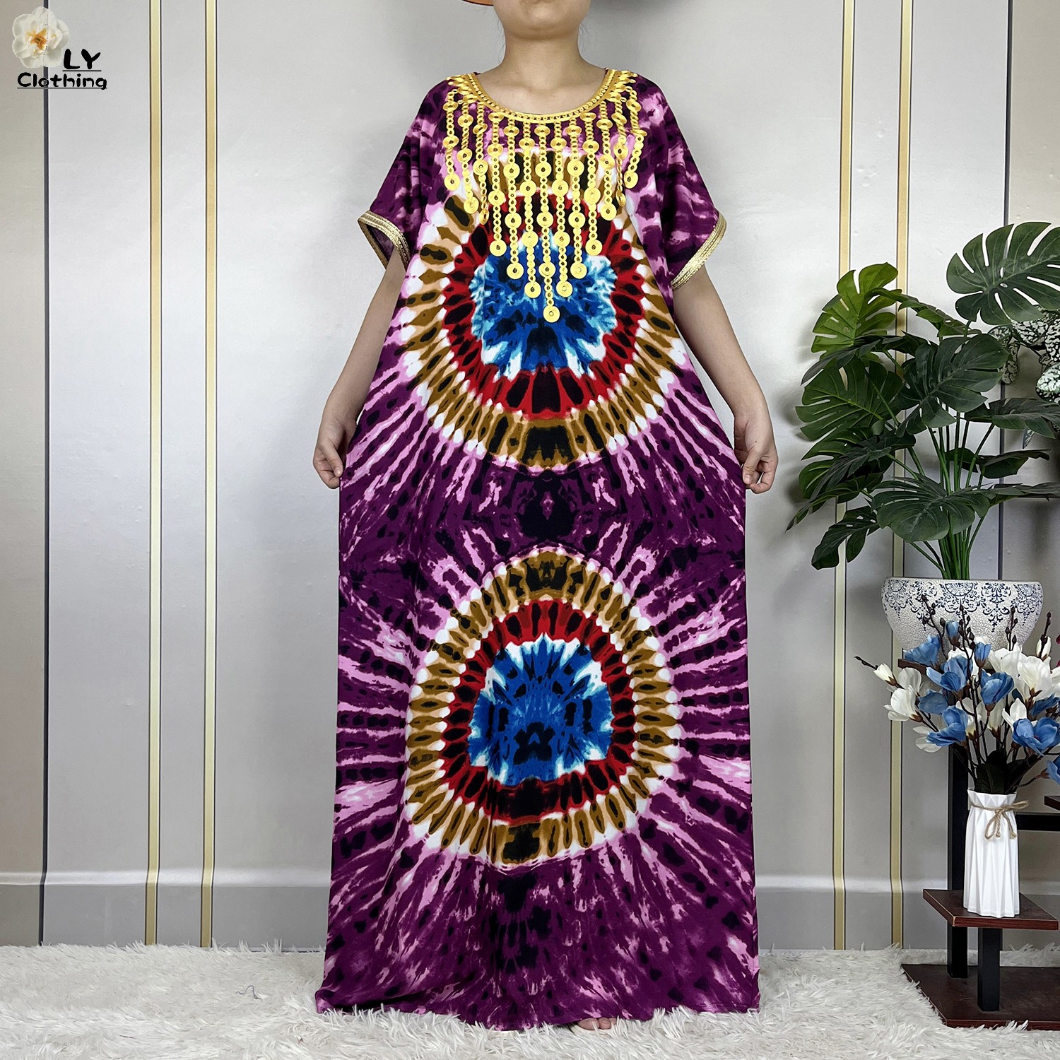 Vestidos maxi de algodão solto com lenço de cabeça para mulheres muçulmanas, vestidos casuais muçulmanos, manga curta, estampa floral, kaftan africano, islamismo, novo, verão