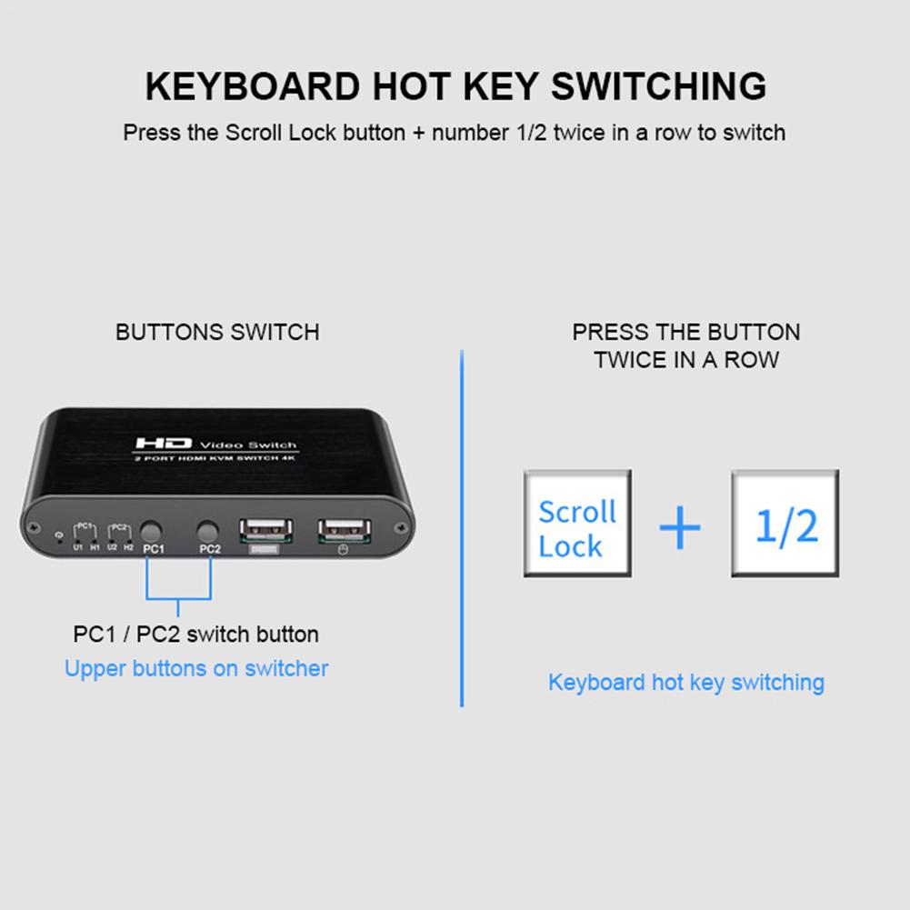 HDMI-Compatible Switch 4K Switcher Computer Adapter Wireless Mouse Keyboard Sharer Ultra-Clear Switching Display Amplifer
