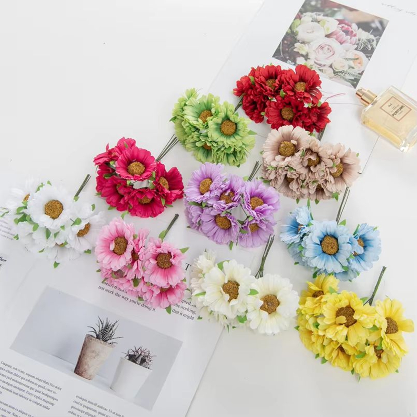 Kunstige blomster festival hjemdekorasjoner rom bryllup dekorativ krans silke tusenfryd gerbera gjør-det-selv-eske utklippsbok bil
