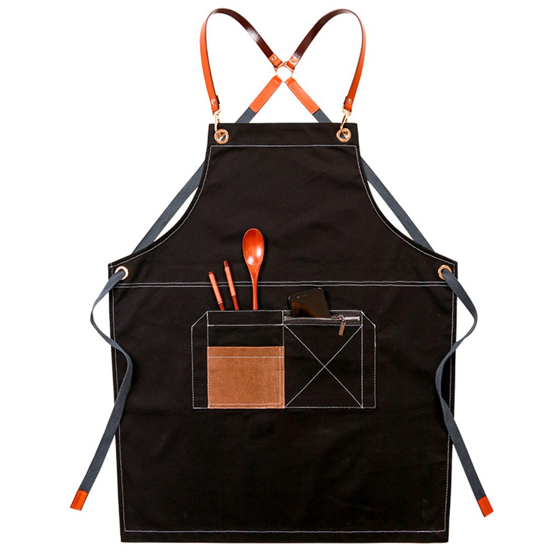 Denim Kitchen Aprons for Chef Work Clothes Cooking Baking Bar Apron with Pockets Cafes Beauty Nails Bibs Studios Uniform