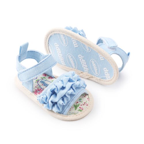 Sandalias de verano para bebés, niños pequeños, recién nacidos, sandalias con flores para niñas, zapatos de cuna casuales con volantes florales, primeros andadores 0-18M