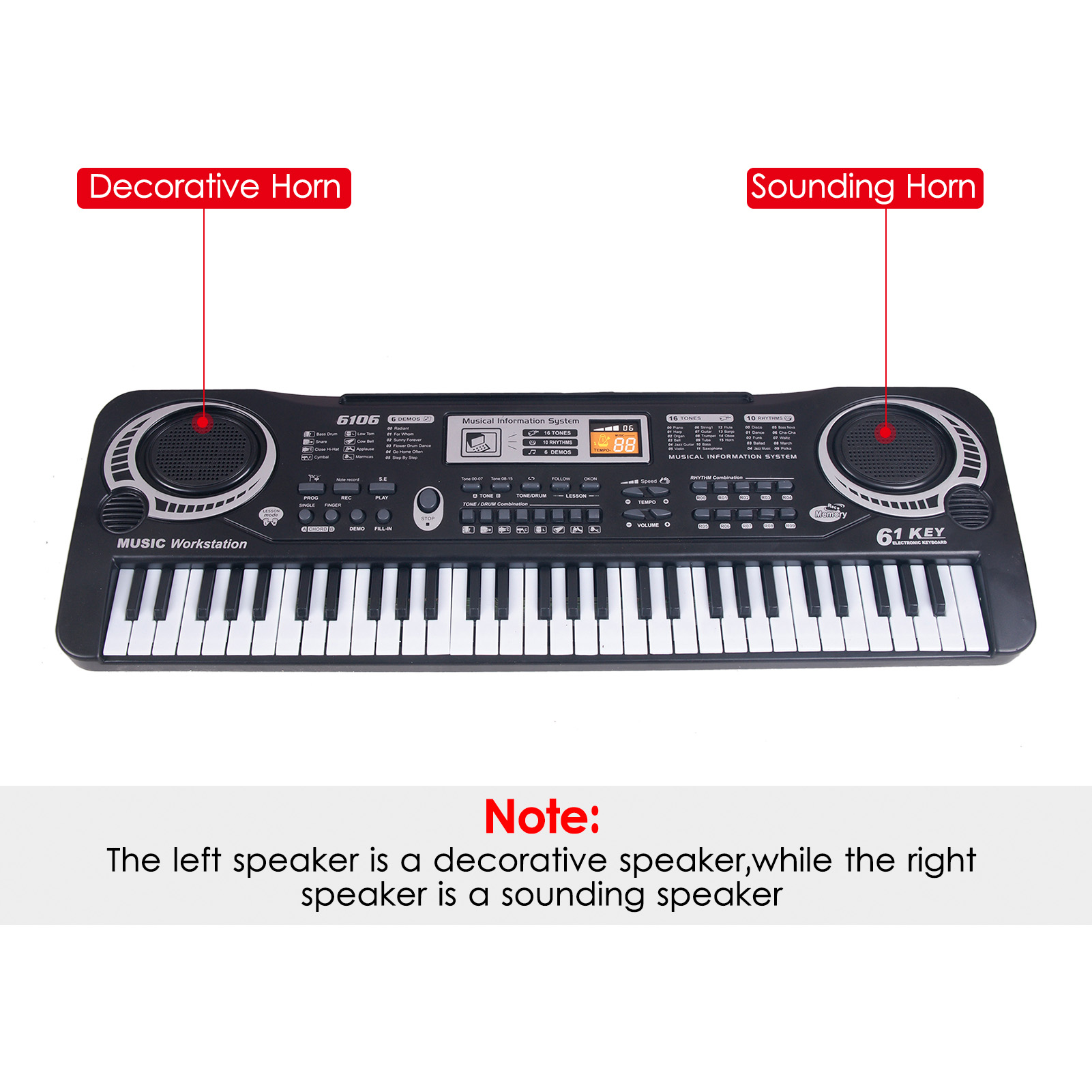 Schwarze elektronische Tastatur, 61 Tasten, schwarze digitale Musik, elektronische Tastatur, elektrisches Klavier, freundlicher-Musikinstrument