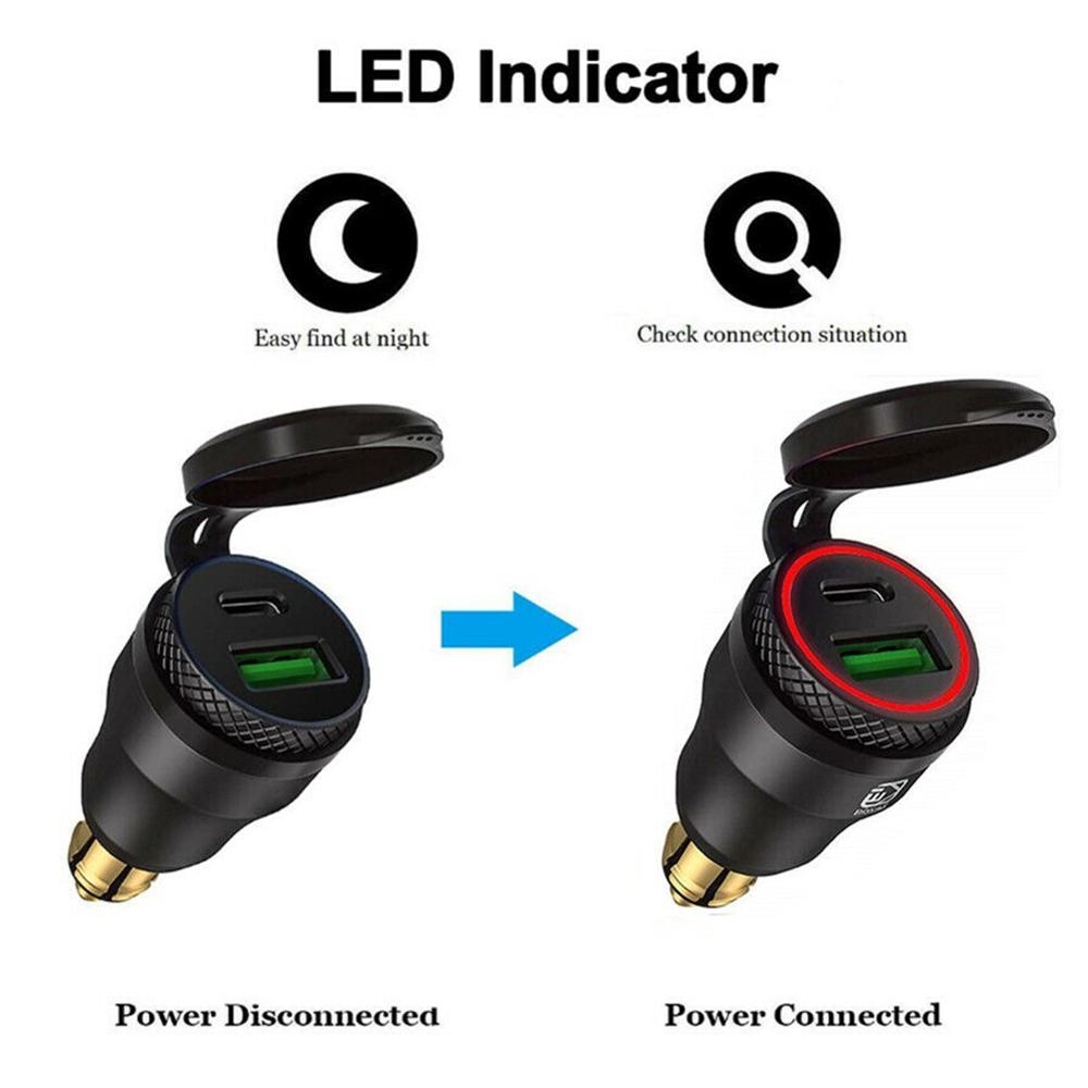 Carcasa metálica de aleación de aluminio para motocicleta, Cargador USB tipo C, voltímetro de 12-24v, para BMW, motocicleta, Hella, Din, rojo y azul