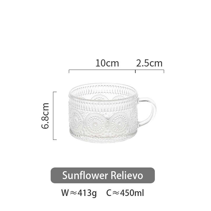 450ml nordiska glasmuggar genomskinlig handtag kopp för kaffe mjölk guldkant hushålls tekopp köksdryck: Solros