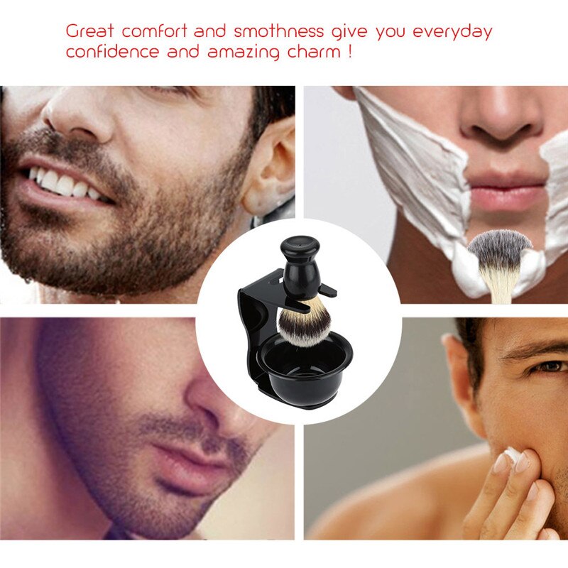 3 In 1 Scheren Zeep Kom + Scheerkwast + Scheren Stand Varkenshaar Scheerkwast Mannen Baard Schoonmaken Tool Top
