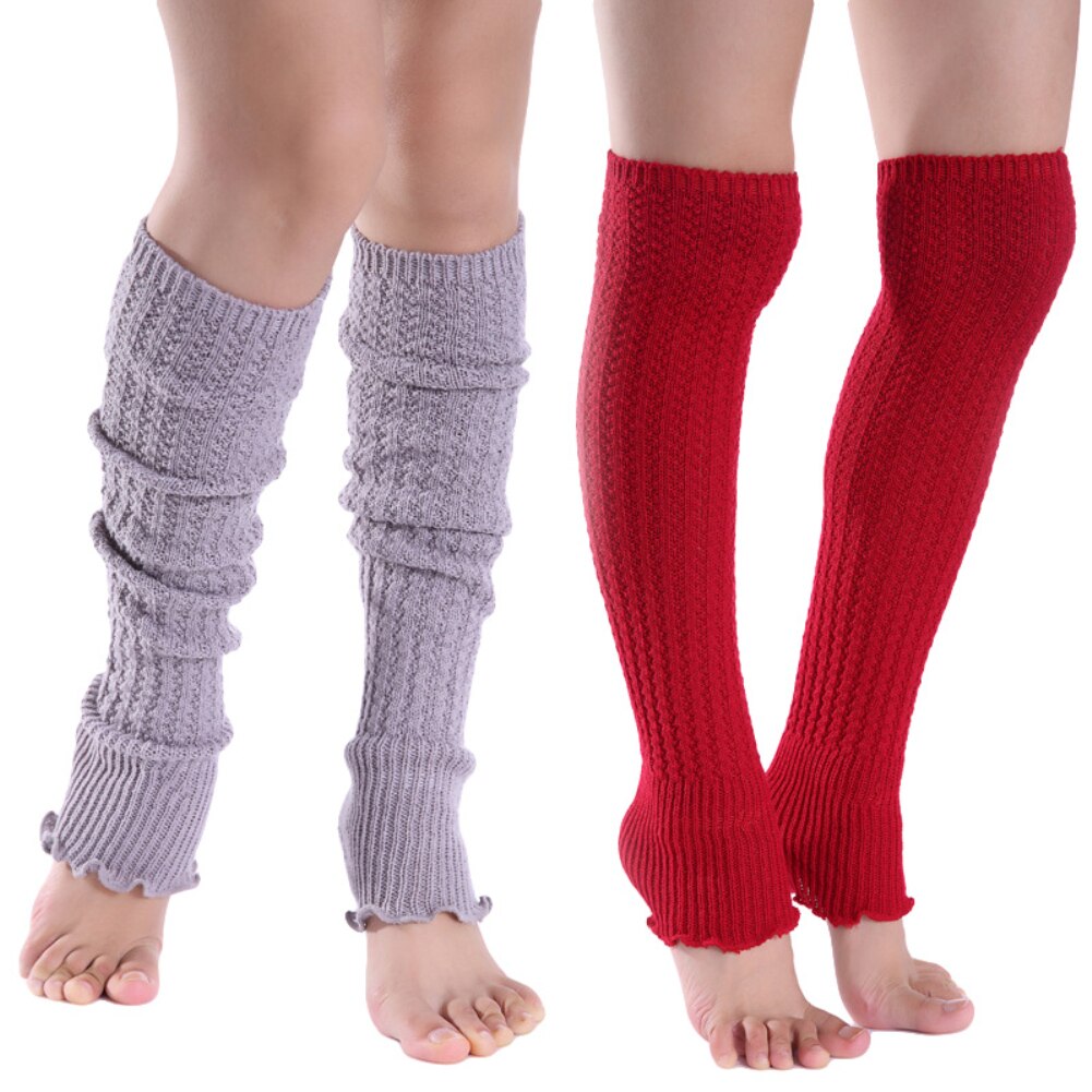 Chaussettes longues plissées pour femmes, couleur unie, tricotées, chauffe-jambes, personnalisées, confortables, chaudes, coupe-vent pour l'extérieur