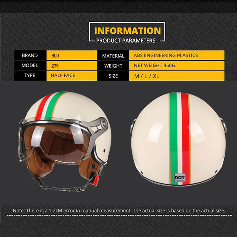 Vintage BLD Motorcycle Helmet Jet with Visor Motorbike Riding 3/4 Open Half Helmet Retro Scooter Capacete Moto