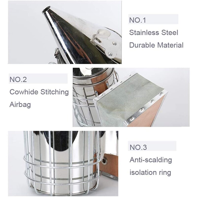 Beekeeping Honey Tools Starter Kit Set of 9 Bee Hive Smoker Equipment Supplies with Beekeepers Gloves