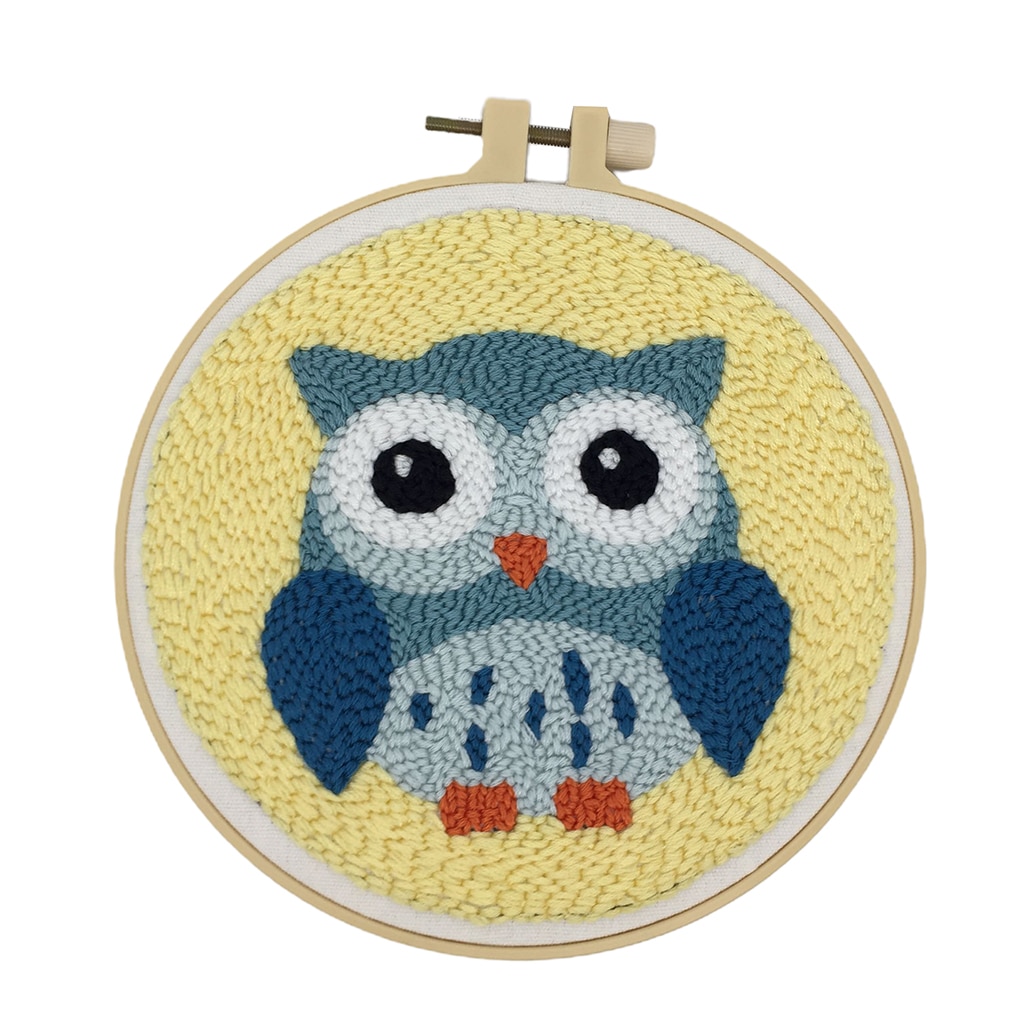 1 sæt tegneseriedyr punch needle broderi kits punch needle pen blødt garn til begynderkorsstingssæt