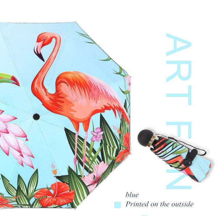 Palony Vijf Opvouwbare Mini Flamingo Stijl Mode Patroon Uv En Winddicht Reizen Vrouwen En Kinderen Zonnige Regenachtige paraplu: Outside-blue print