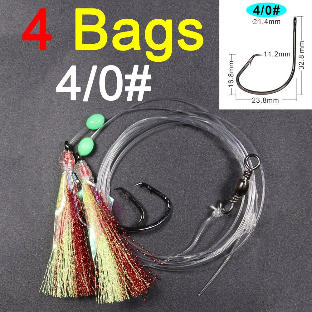 ICERIO 4 Taschen 2 Kreis Haken Sabiki Rig Snapper Rigs Salzwasser Angeln Flashabou Schwanz Rigs Größe 4/0# 5/0# 6/0# 7/0# 8/0#: 4bags Size 4I0