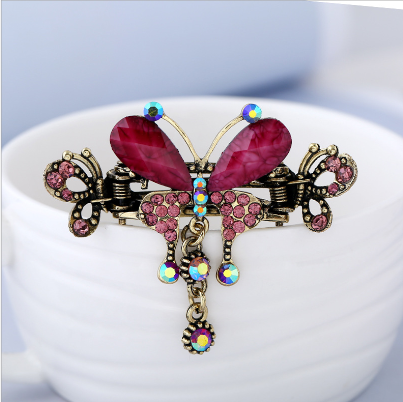 Pinzas para el pelo con diamantes de imitación para mujer, pasadores grandes con flores y mariposas, accesorios para el cabello, herramienta de peinado de: Verde claro