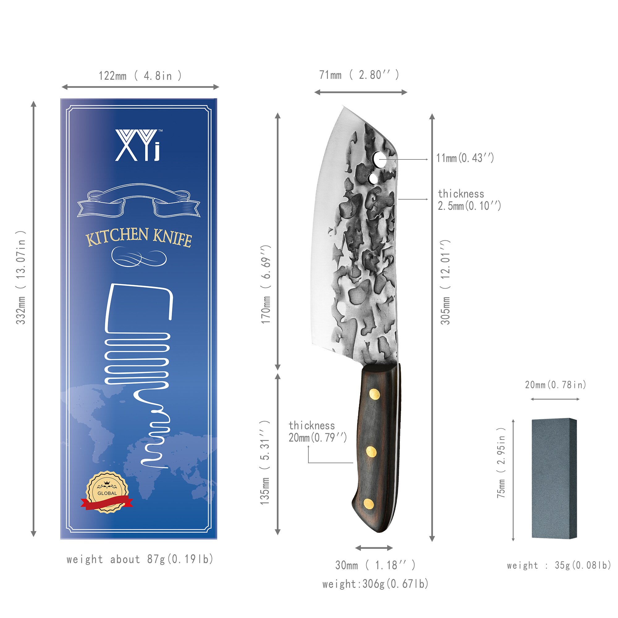 Juego de cuchillos de carnicero para cocina, afilador completo de acero inoxidable de 7 pulgadas, accesorio de cocina para picar carne y pescado, caja de: 1KNIFE-A